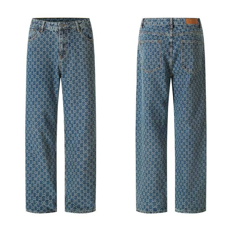 In-Stock Cross-Border Foreign Trade Trendy Brand Jacquard Straight-Leg Jeans