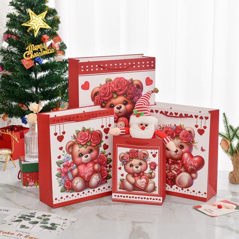 2024情人节新款小熊手提纸袋撒粉工艺伴手礼袋送礼回礼 包装礼品