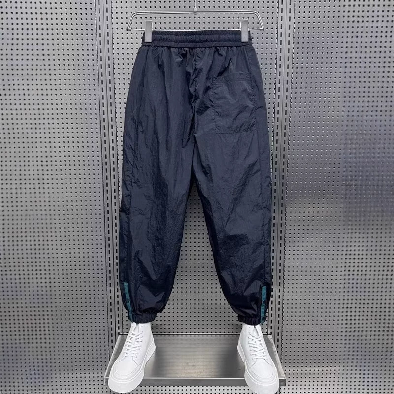 Летние тонкие уличные быстрые сухие спортивные брюки для мужчин прилив бренда свободные корсеты брюки широкие ноги повседневные девять очков шаровары брюки