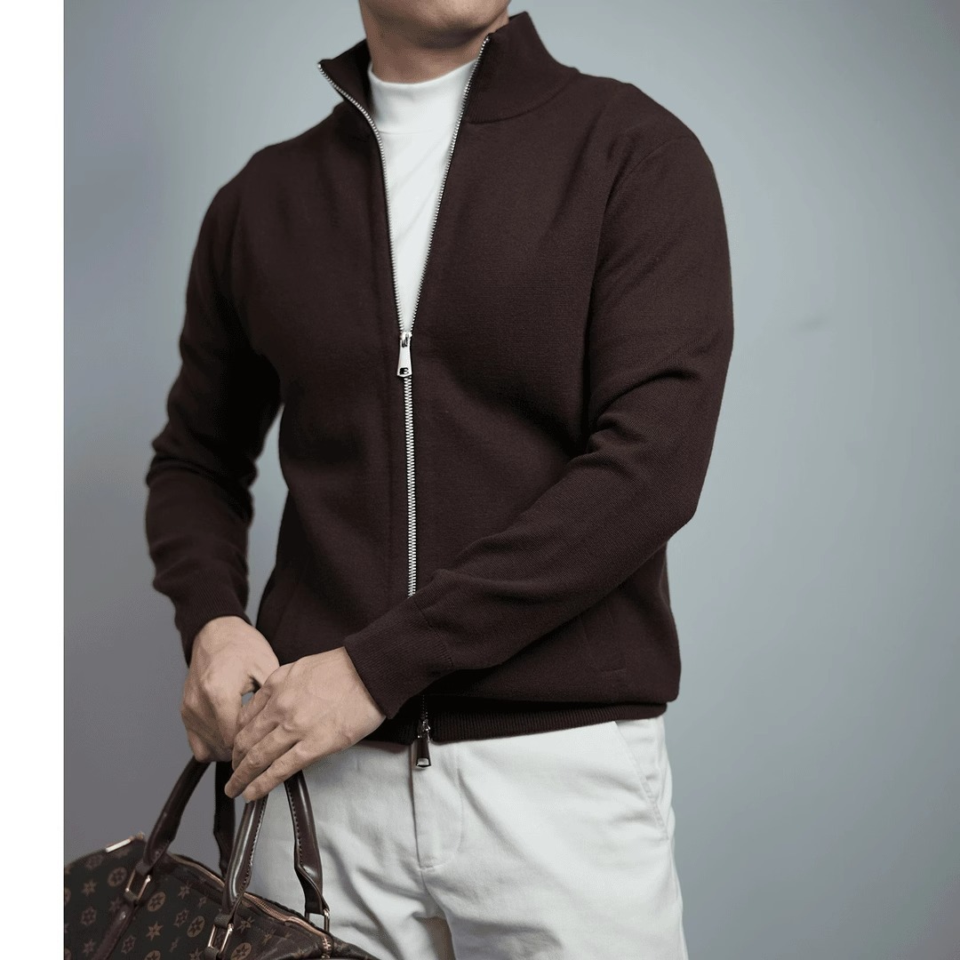 Autumn solid color cardigan with zipper
