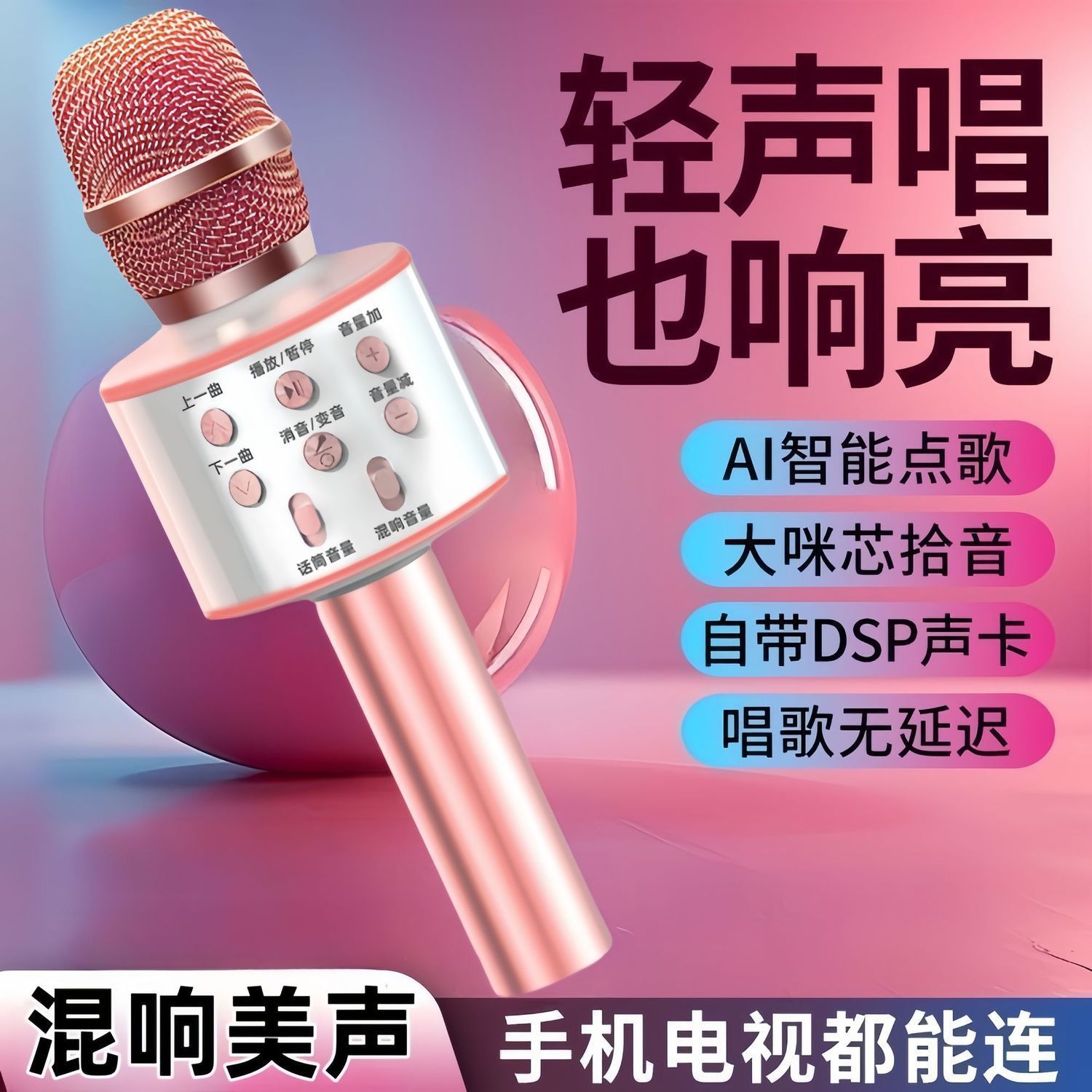 Home Tv Karaoke Microphone Speaker Combo Microphone for Mobile Karaoke with Built-In Sound Card Wireless Bluetooth