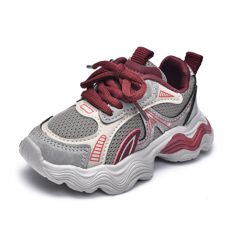 2025 primavera nuevos zapatos de papá de moda para niñas, zapatos de bebé de todo fósforo, malla de suela suave, zapatos deportivos transpirables para niños pequeños y medianos
