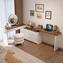新款奶油风卧室实木梳妆台胡桃色化妆台斗柜一体现代简约化妆桌