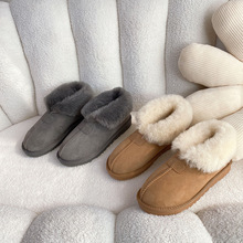 新款百搭款皮毛一体雪地靴女加厚羊毛皮女鞋冬季保暖防滑翻边棉女