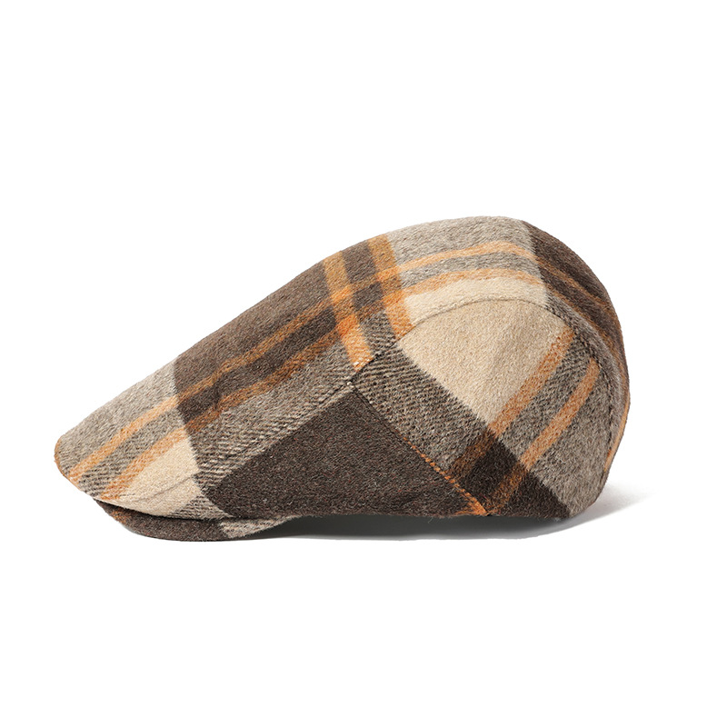 Plaid casquillo enarbolado otoño y el invierno de lana hacia adelante sombrero artístico retro sombrero de los hombres y las mujeres boina Amazon sombrero