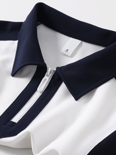 Summer New Half-Zip Colorblock Collar POLO Shirt T-Shirt Streetwear College Style Loose Casual Unisex Short Sleeve