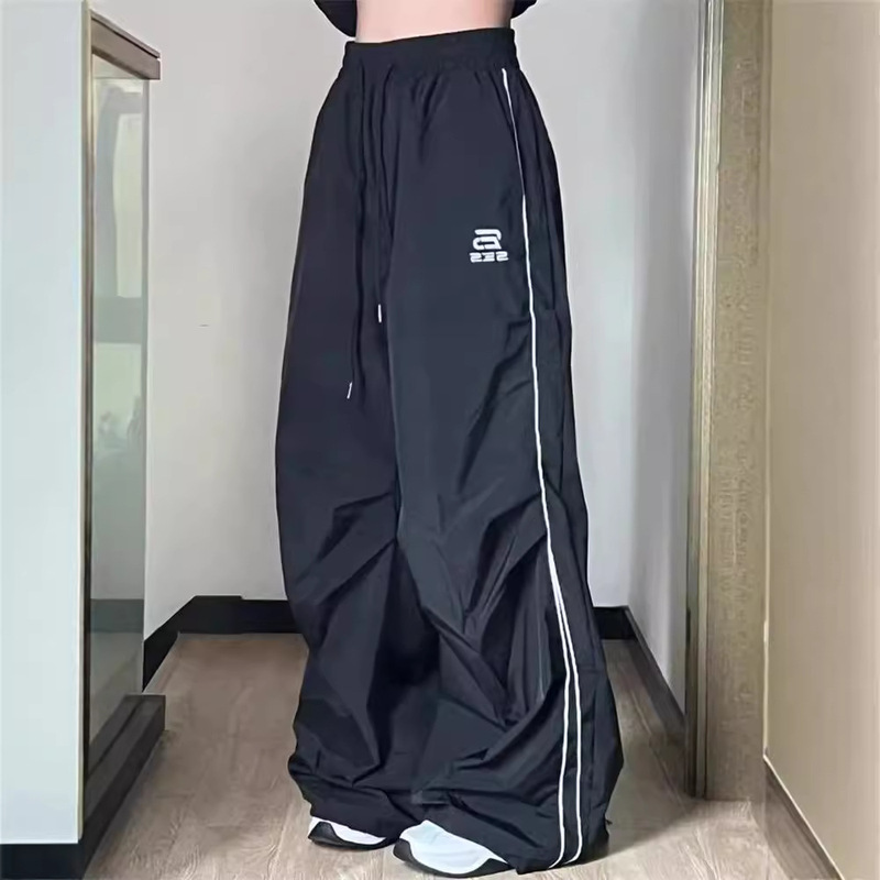 Y2K Women's Street Costume Black Harajuku High Street Trousers Men's Sports Pants Trendy Wide-leg Jogging Pants Long