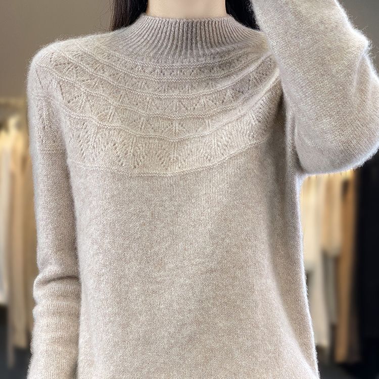 Autumn and Winter New One-Line Ready-To-Wear Cut Out Half Turtleneck Women's Long-Sleeved Knitwear Loose Slimming Look Bottoming Pullover Knitwear Autumn and Winter New One-Line Ready-To-Wear Cut Out Half Turtleneck Women's Long-Sleeved Knitwear Loose Slimming Look Bottoming Pullover Knitwear