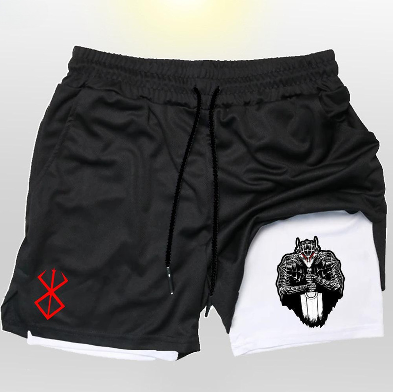 Anime Cross Border AliExpress Men's 2-in -1 Double Shorts 2D Printed Training Pants Loose Sweatpants