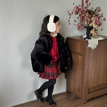 女童棉衣2025冬女宝宝气质公主风高级立领黑色丝绒羽绒棉棉服外套