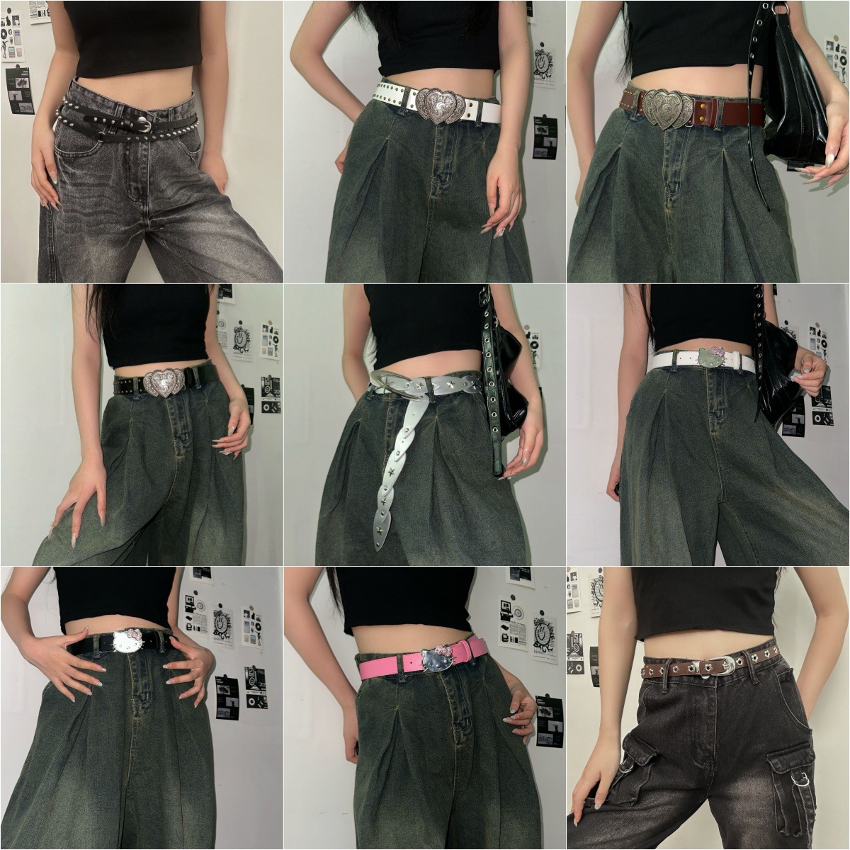 Cinturón de mujer con hebilla de metal estilo vintage punk_voghion.com