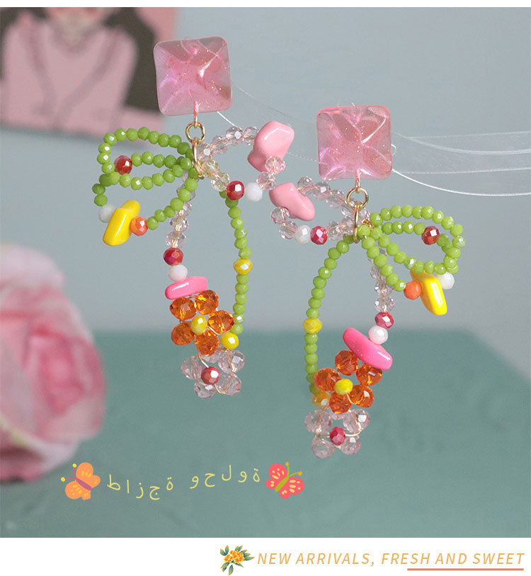 1 Pair Cute Sweet Bow Knot Beaded Crystal Drop Earrings display picture 4