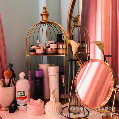 Ins cosméticos estante de almacenamiento jaula de pájaros de hierro forjado estante de escritorio estante de aparador estante de acabado de cuidado de la piel caja de almacenamiento de lápiz labial