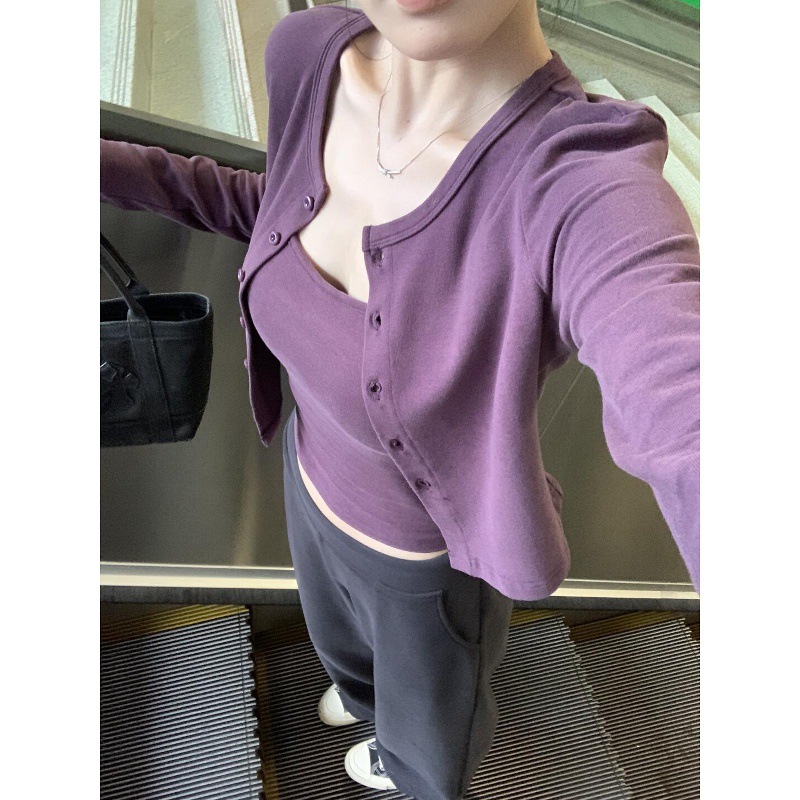 纯欲葡萄紫!!!【显白套装】辣妹两件套T恤女INS开衫显瘦修身上衣