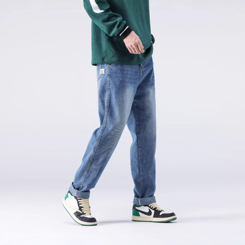 Spring and Autumn American-style Jeans for Men: Loose-Fit, Straight-Leg, Trendy Streetwear, Wide-Legged, High-Street Design, Straight-Cut Denim Pants