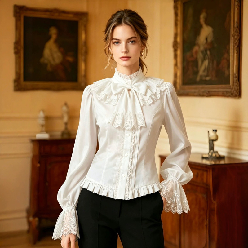 Halloween Costume Court Lace Collar Shirt Anime Cosplay Outfit Women's Lace Flared Sleeves Cross-Border Trade