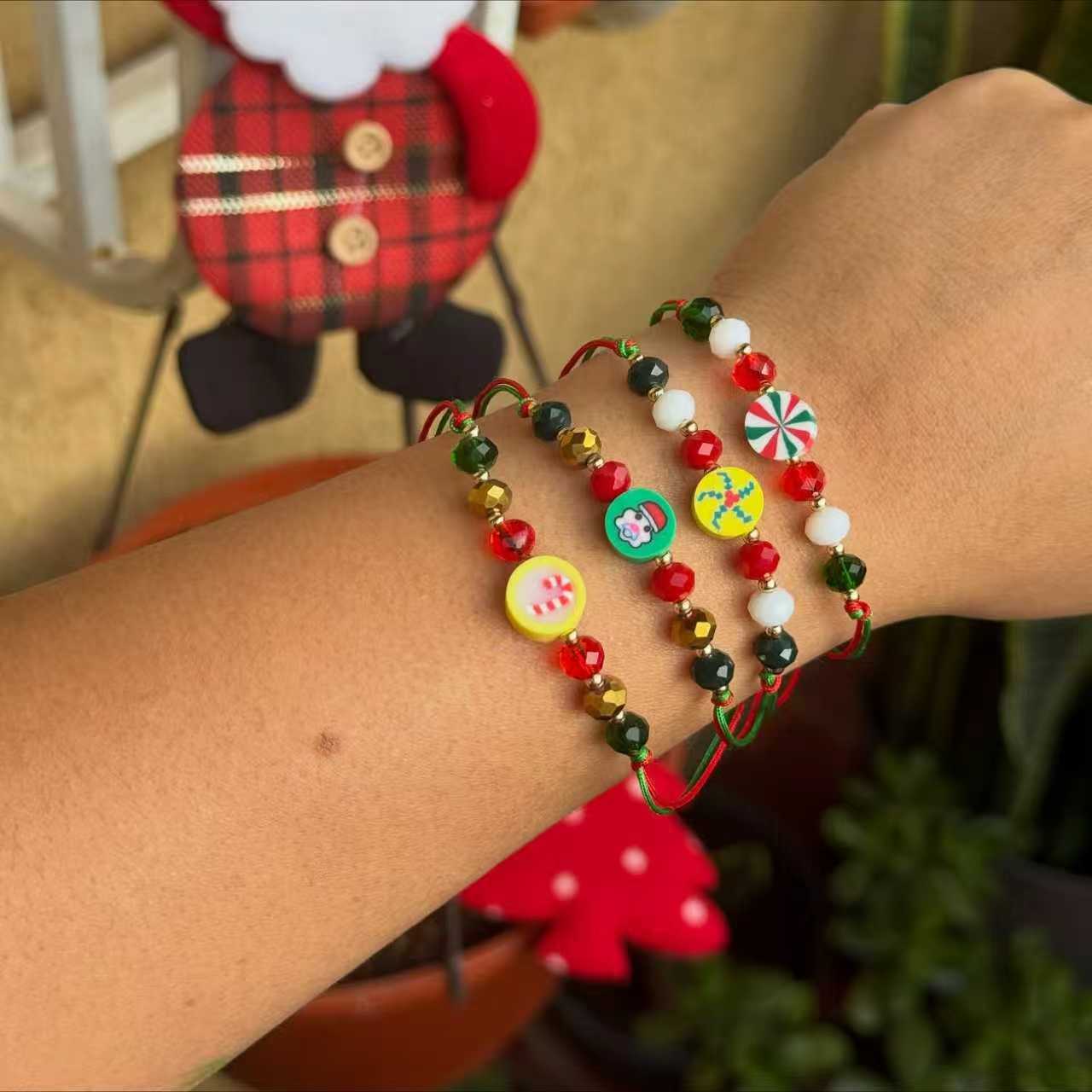 Europa y los Estados Unidos nuevos dibujos animados de Navidad Santa Claus árbol de Navidad perlas de color de Navidad una variedad de cuerdas de mano trenzadas opcionales