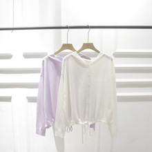 韩国订单夏装新款宽松单排扣慵懒风下摆抽绳连帽针织衫开衫外套女