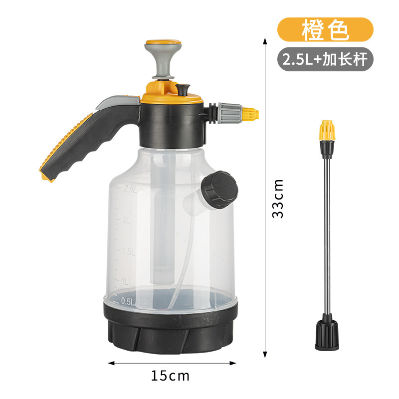 Botella de riego transparente de 2,5 L + palo largo (naranja) [20 piezas/caja]