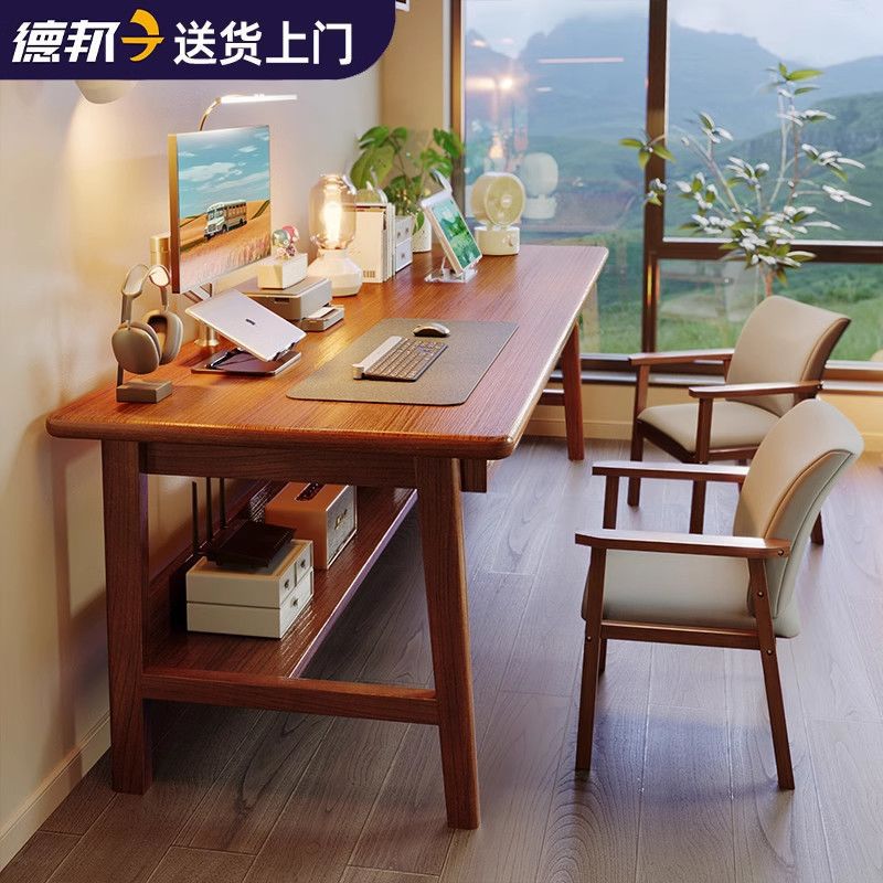 Solid Wood Double Desk Long Table Wall-Mounted Desktop Computer Table Simple Home Bedroom Desk Student Study Table