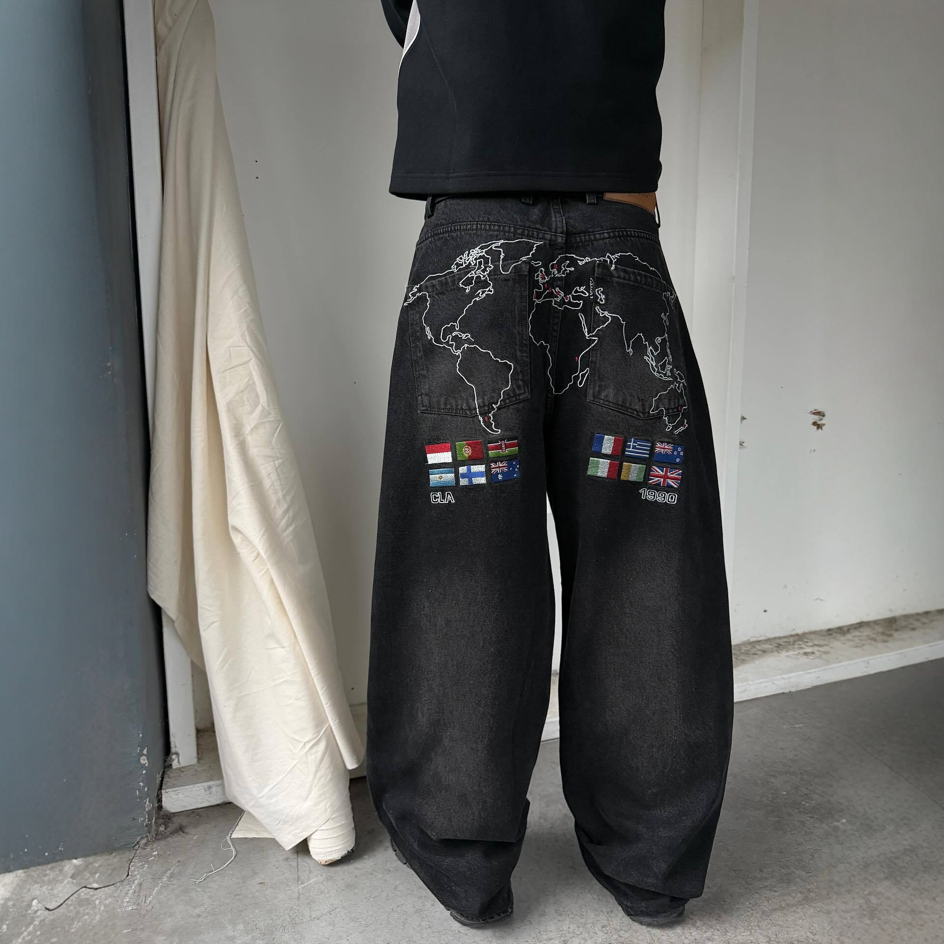 Europa y Estados Unidos transfronterizos estilo americano de la personalidad de la calle alta tendencia retro bordado jeans de moda y2k pantalones relajados casuales