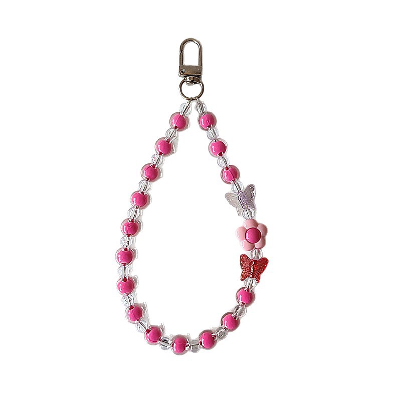 Flor Mariposa Caja del teléfono móvil Cadena con cuentas Douyin Bolso en vivo Auriculares Llavero Macaron Colgante Accesorios Cuerda