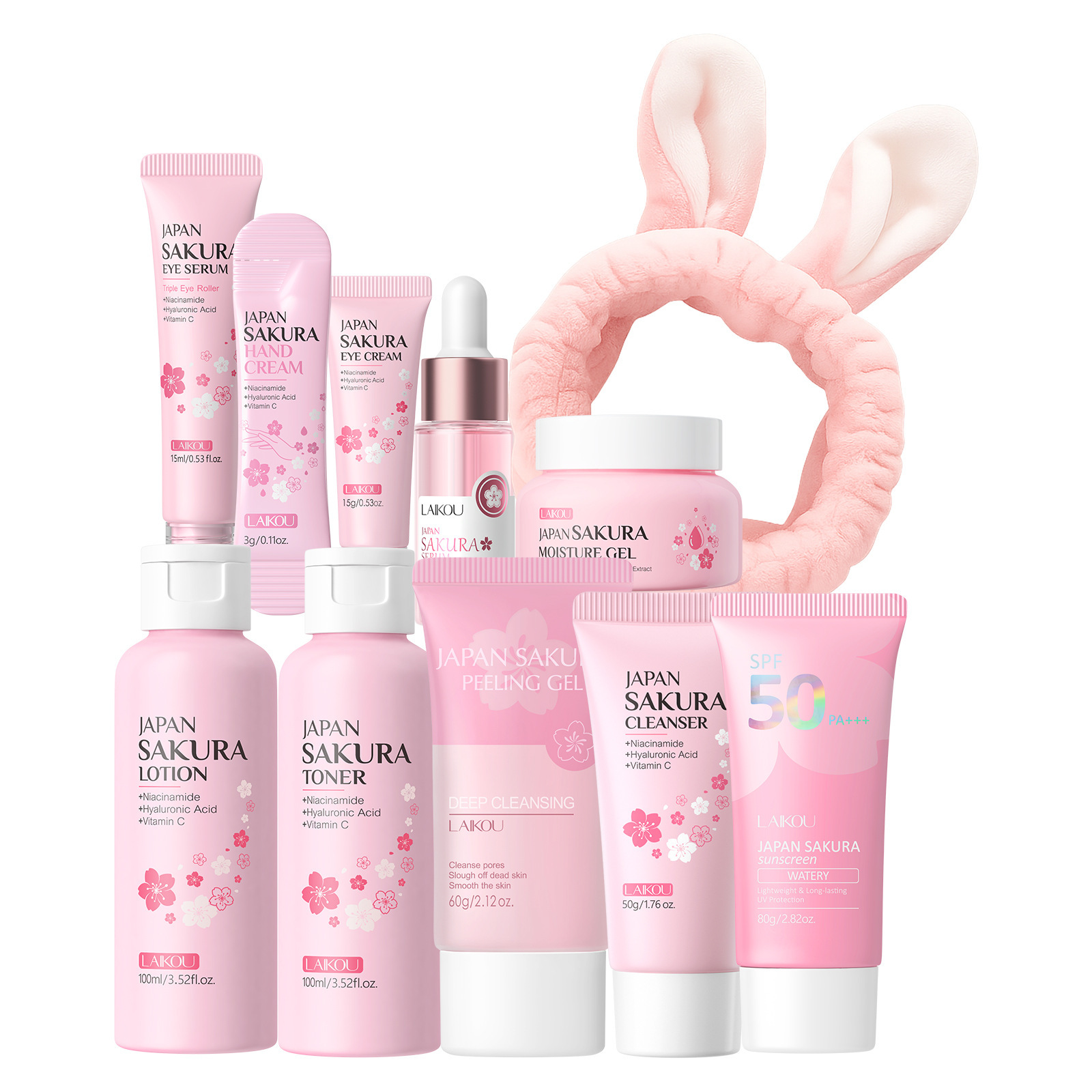 Nuevos productos transfronterizos LAIKOUFENYIQUIYUM combinación de flores de cerezo leche caracol paquete de cuidado de la piel comercio exterior en stock