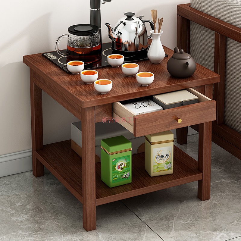 Coffee Table for Small Apartments, New Chinese Style Tea Table, Solid Wood Legs, Small Square Table, Living Room, Home Small Tea Table, Balcony Tea Making Small Table