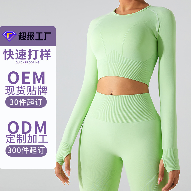 [Procesamiento personalizado] nueva ropa de yoga sin costuras de manga larga para mujer, top de yoga de secado rápido, camiseta deportiva, ropa de fitness