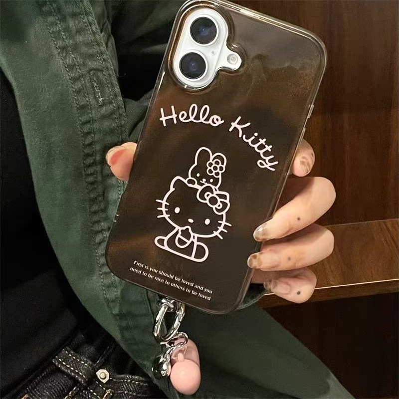 Dibujos animados japoneses y coreanos lindo gato para Apple 14/15promax funda para teléfono marrón Hola gato iPhone16p