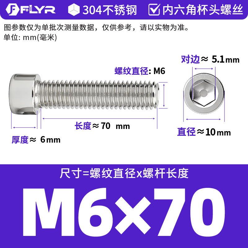 【Tornillos hexagonales de cabeza cilíndrica de acero inoxidable 304 DIN912】Tornillos hexagonales de cabeza cilíndrica de acero inoxidable M5M6M8M10M12M16