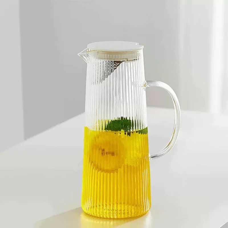 Botella de agua fría vertical japonesa, tetera de vidrio de alto silicio de silicio, tetera de agua fría doméstica de gran capacidad, tetera de jugo de té, conjunto de tazas de agua