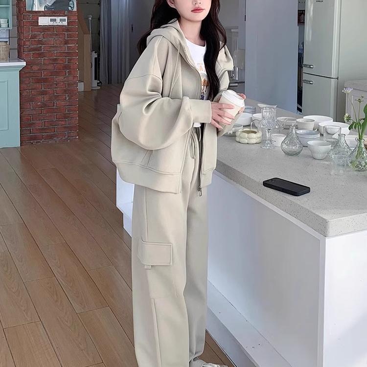 学院风休闲套装女2025秋新款小个子运动连帽卫衣外套卫裤两件套|undefined