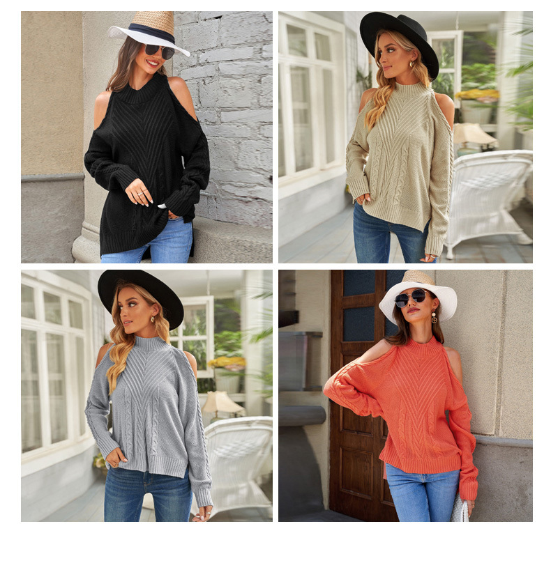 women s solid color strapless loose long-sleeved sweater nihaostyles clothing wholesale NSQSY78171