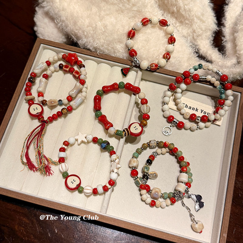 New Chinese Style Jingdezhen Ceramic Cute Style Apple Pie Student Bestie Christmas Gift Hand Jewelry Bracelet