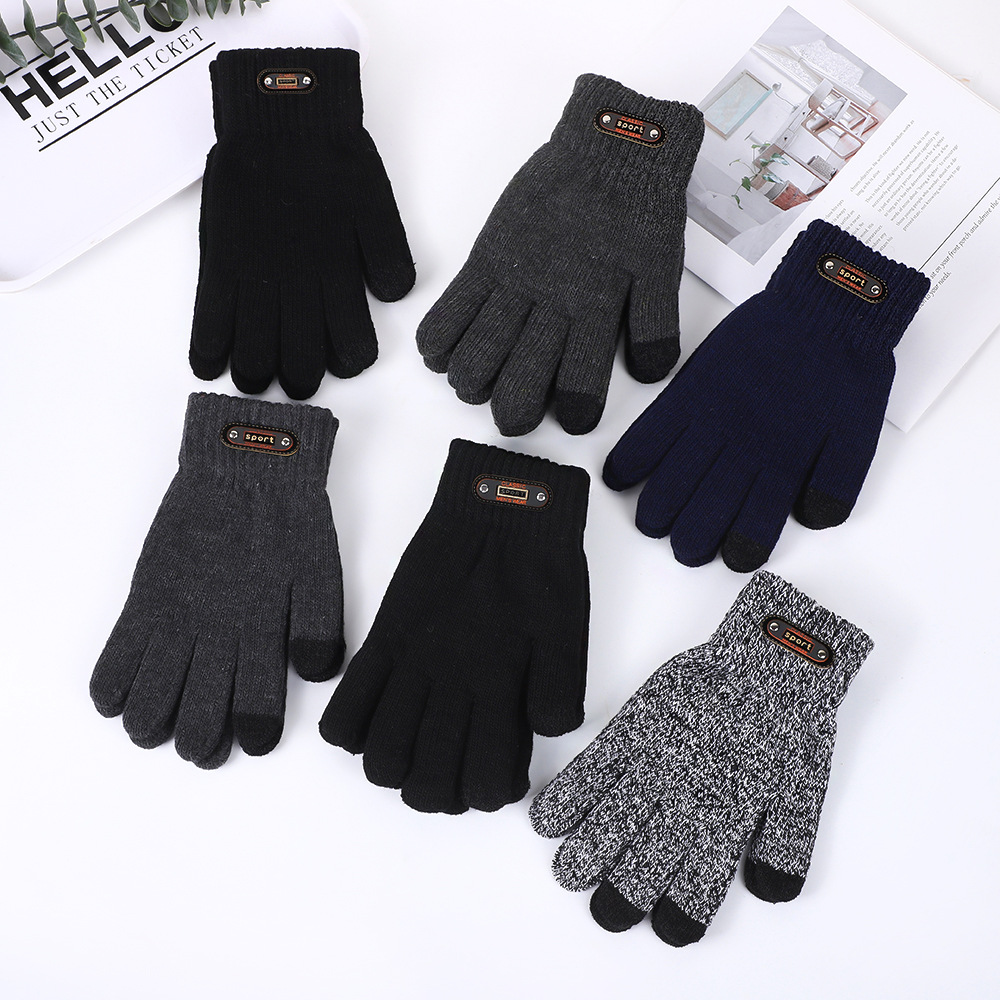 Autumn and Winter Velvet Thickened Men's Outdoor Leisure Fishing and Cycling Cold-Proof and Windproof Knitted Wool Warm Gloves in Stock