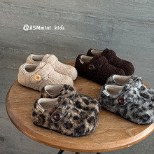 温暖系韩版儿童保暖毛毛鞋2025冬款女童魔术贴暖糯棉鞋男童勃肯鞋