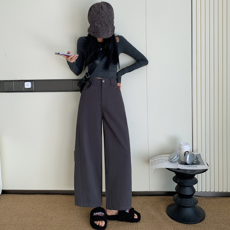 白色九分洗水棉阔腿牛仔裤女2025春秋季新款小个子宽松显瘦直筒裤|undefined