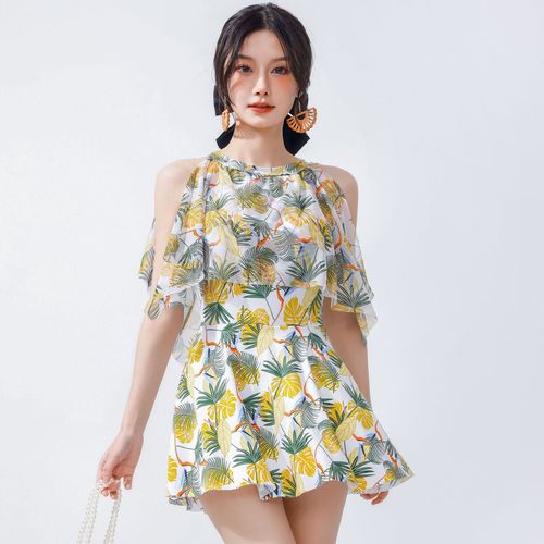 Fashion Trend Swimwear Hot Spring One-piece Dress Floral Sexy Slimming Stomach Covering Conservative Women's Swimsuit