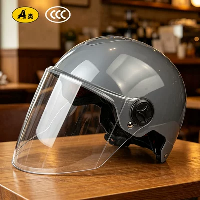 Anti-Fall Safety Helmet for Electric Bikes — Motosiklet kaskı (dəbilqə) - gray-transparent-long-mirror