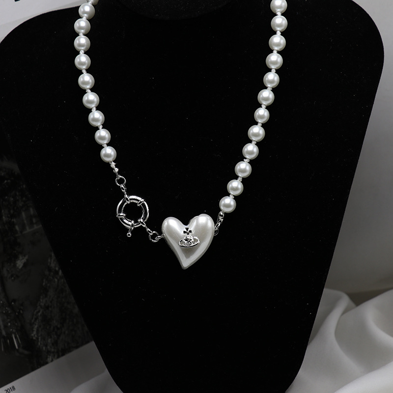 Mode Retro Perle Perlen Blume Saturn Anhänger Legierung Halskette display picture 8