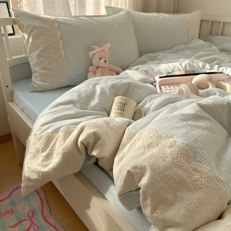 Madre y bebé desnudos clase A cama cuatro piezas de encaje francés sábanas de algodón lavable cubierta cama dormitorio tres piezas de cama