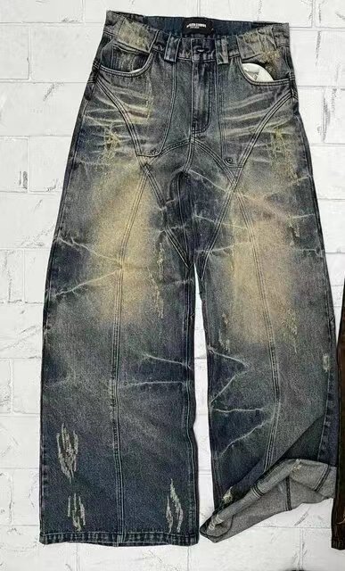 アメリカンオーブのレトロなコウモリの模様の刺繍のゆったりしたジーパンの男性の街頭のy2kズボンのだらだらしているジーパン|undefined