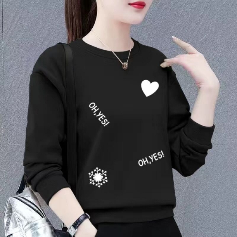 長袖のtシャツの女性の春秋の新型の大きいサイズの洋気のお母さんの服装はゆったりしています。