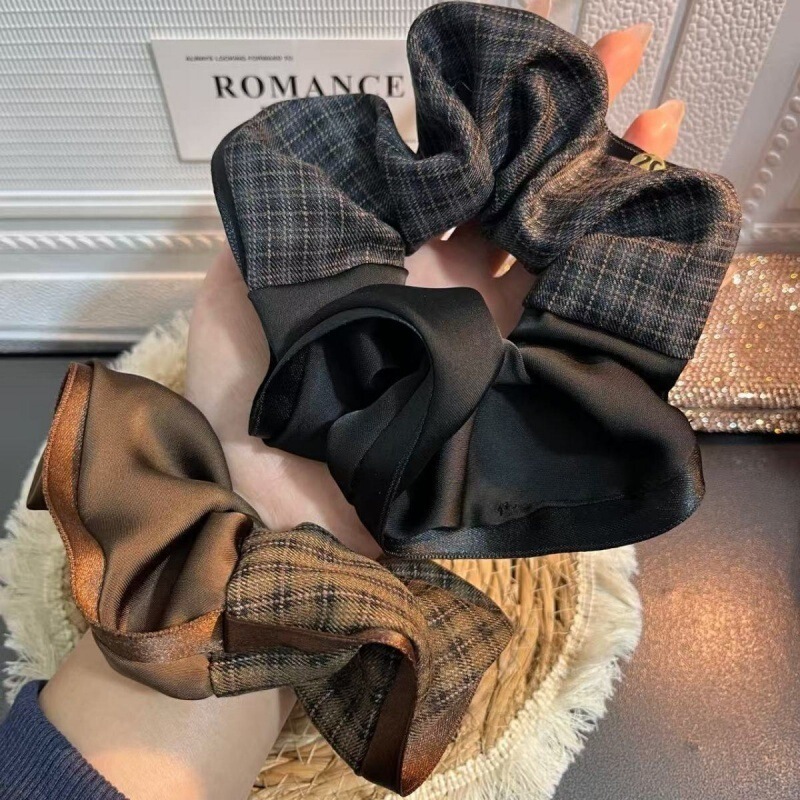 French-Style New Double Plaid Hair Tie, Fashionable Girl's Ponytail Hair Rope, Versatile Bun Hair Tie, Scrunchie Hair Accessory
