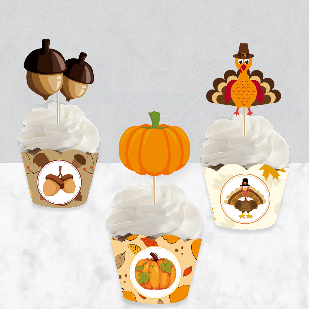 Fabricantes de fiestas de Acción de Gracias directamente para decorar pastel de tarjeta alrededor del borde de la decoración de otoño de cumpleaños alrededor del borde del pastel de papel