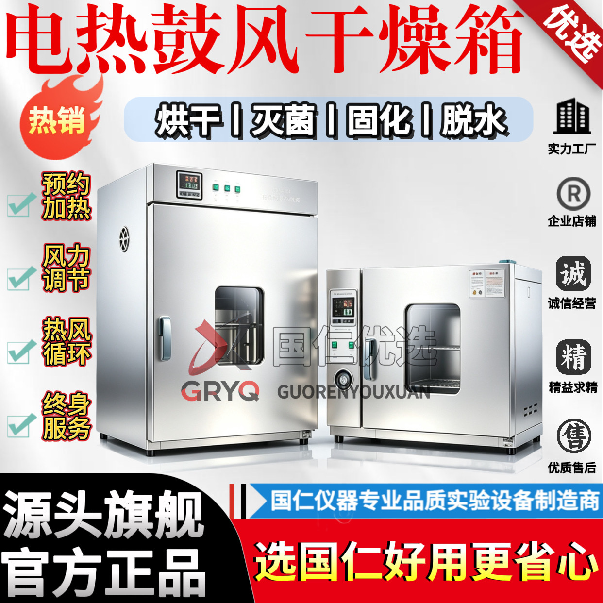 国仁电热恒温鼓风干燥箱实验室烘箱工业级高温烤箱医用商用烘干机