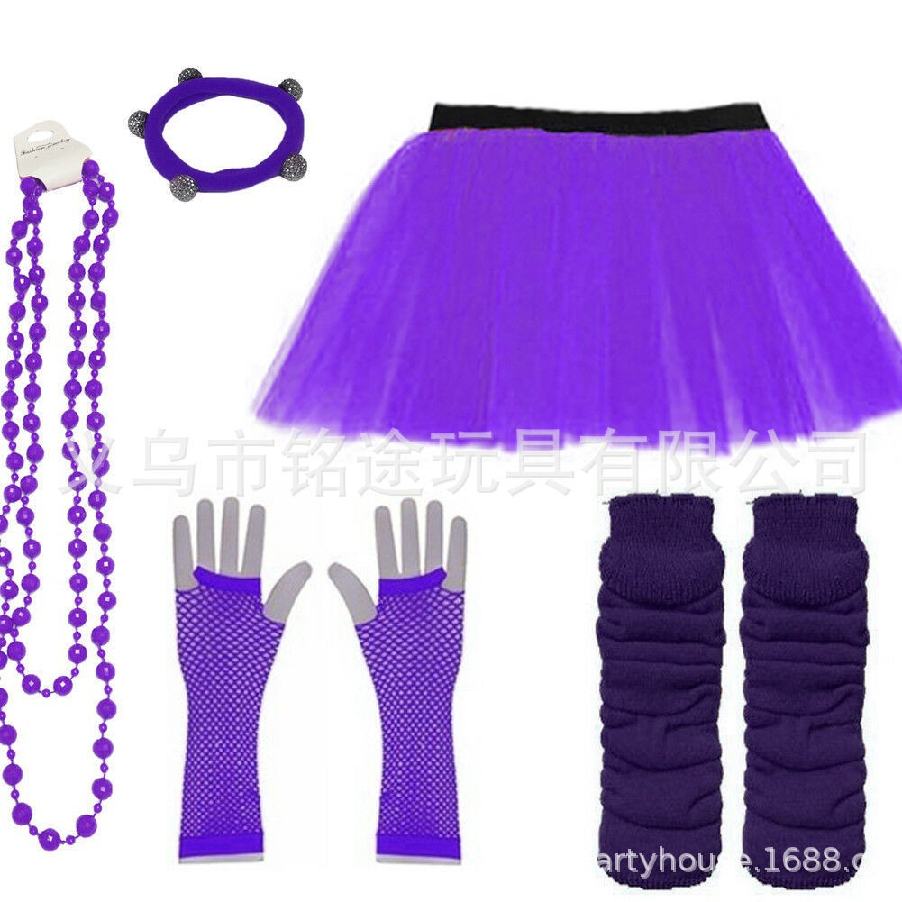 1920s neón tema Fiesta manga de la pierna perlas alambre color sólido collar red pesca guantes tu malla falda traje