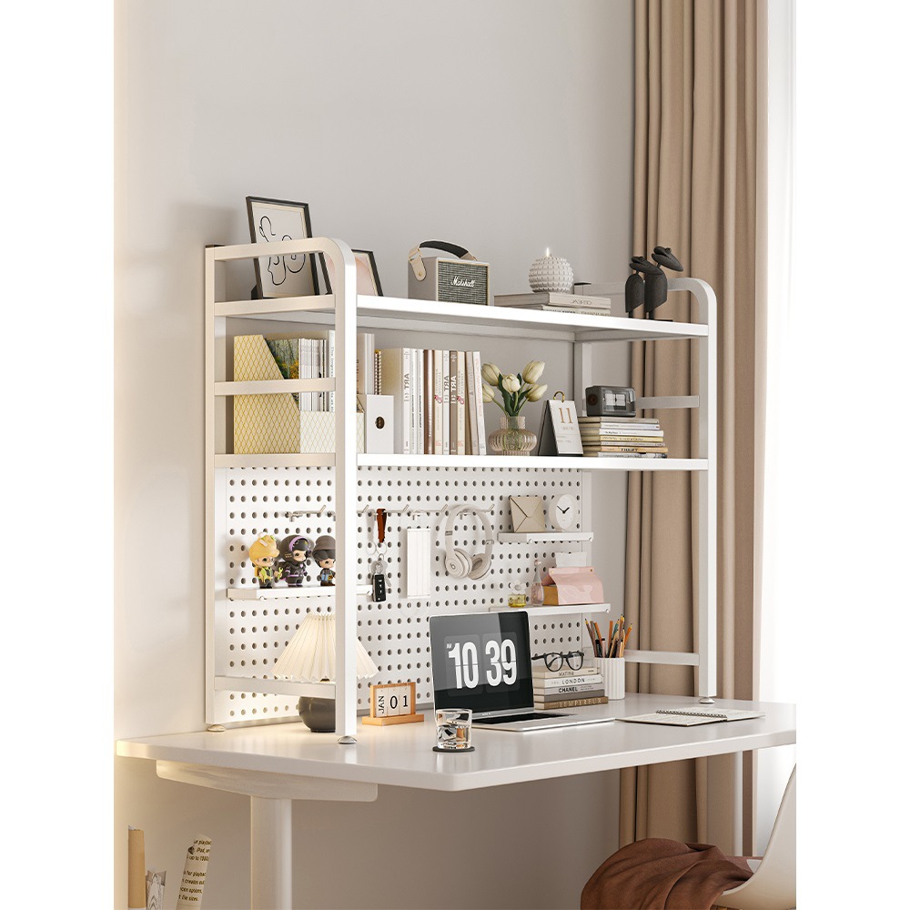 Desktop Storage Rack, Desk Bookshelf, Desk Storage Hole Board Decorative Rack, Computer Desk Two-Layer Workstation Display Rack