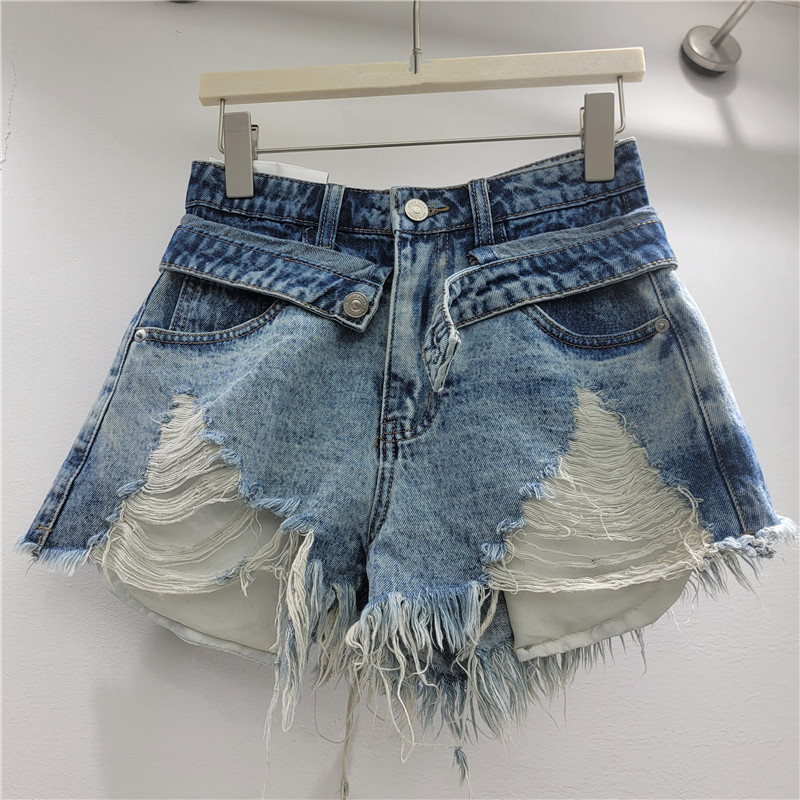 Pantalones Cortos de Mezclilla Rotos de Denim con Bordes Deshilachados para Verano